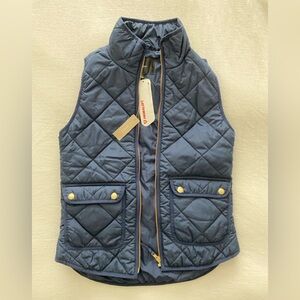 J.Crew Navy Blue Quilted Puffer Vest Gold Snap Buttons Size XXS